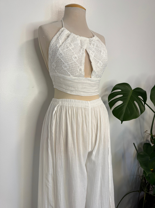 The Sacil Flowy Pant Set - White