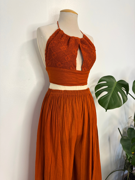 The Sacil Flowy Pant Set - Burnt Orange