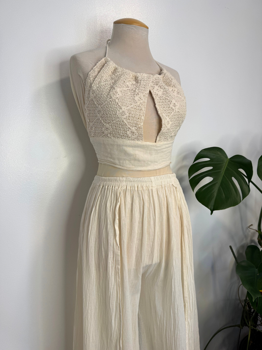 The Sacil Flowy Pant Set - Cream