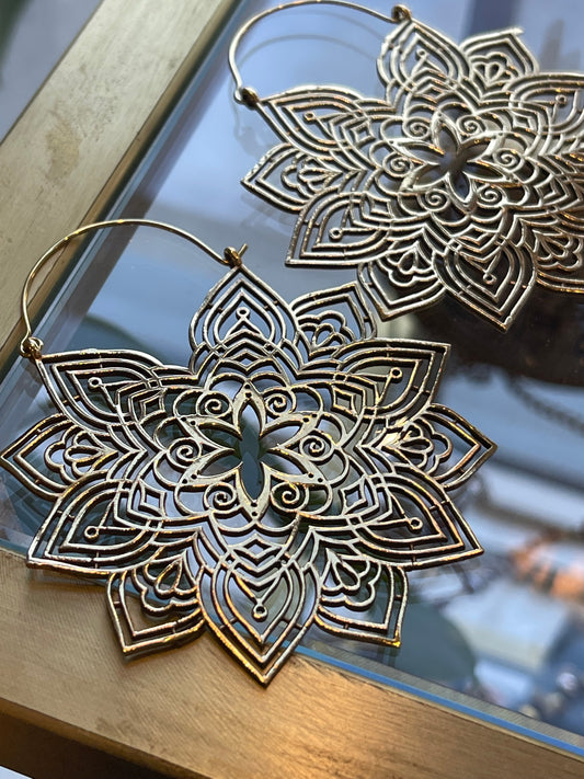 Medium Floral Mandala Hoop Earrings